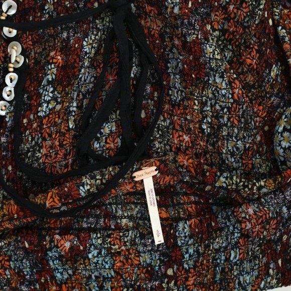 Free People Back On Crop Top Smocked Puff Sleeves Floral Printed S - Picture 8 of 8